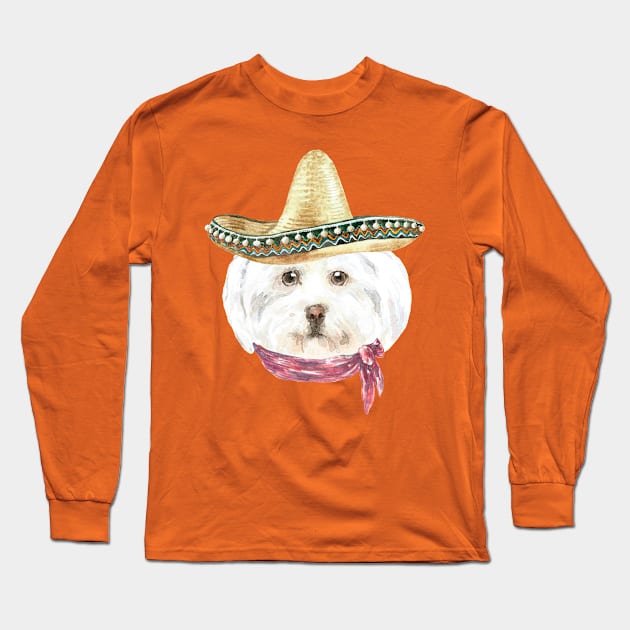 Mexican White Terrier Watercolor Long Sleeve T-Shirt by LaarniGallery